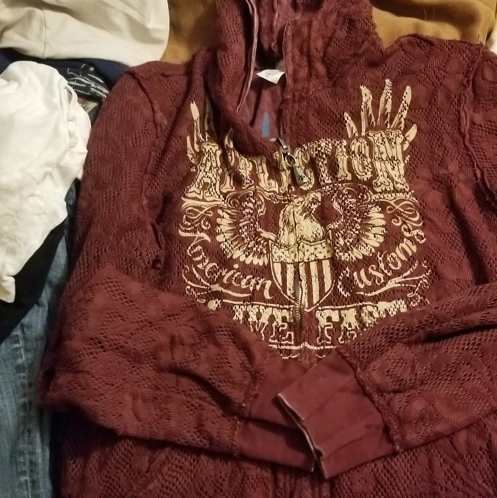 Affliction zip up reversible hoodie